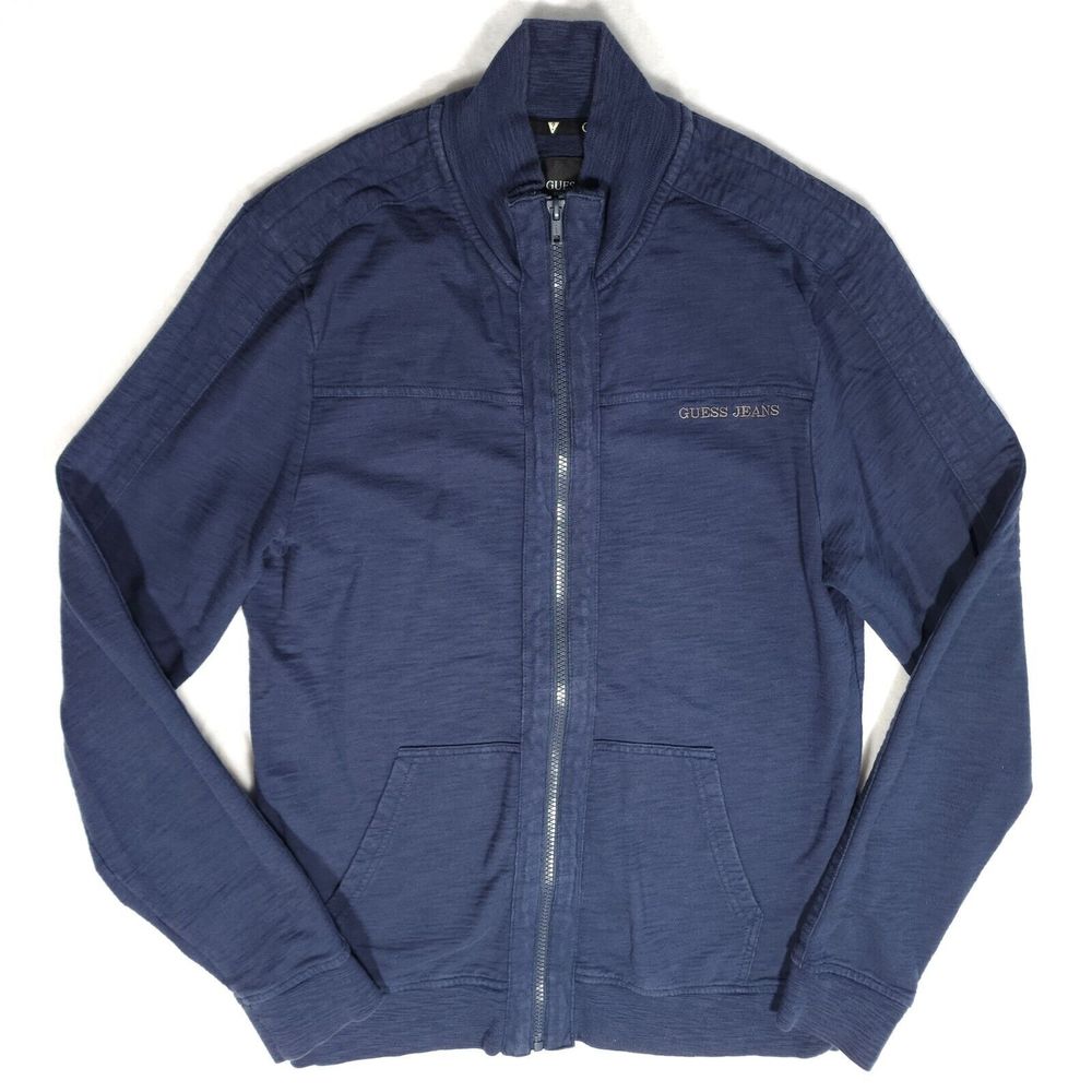 Guess Jeans Men's Zip Up Track Jacket Sweatshirt Blue Long Sleeve Size Small